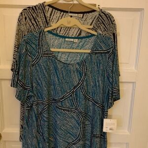 Kohl's Blue and Black Abstract Women's Blouses Set of 2 Comfy Classic Style 1X